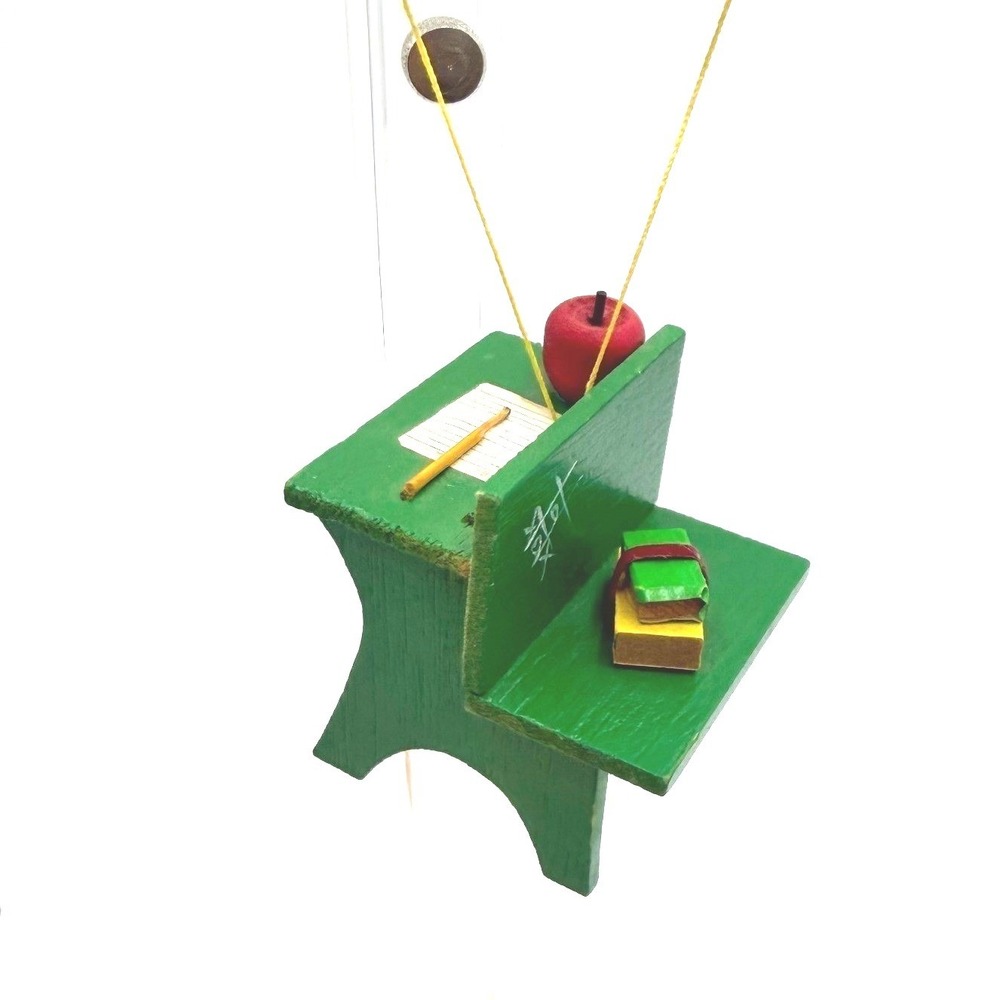 Miniature‎ Green School Desk Christmas Ornament Apple Books Pencil